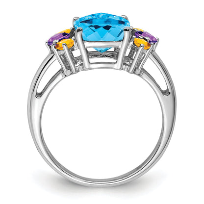 Sterlingsilber Rhodium Licht Schweizer Blau, Amethyst & Citrin Ring