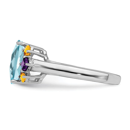 Sterlingsilber Rhodium Licht Schweizer Blau, Amethyst & Citrin Ring