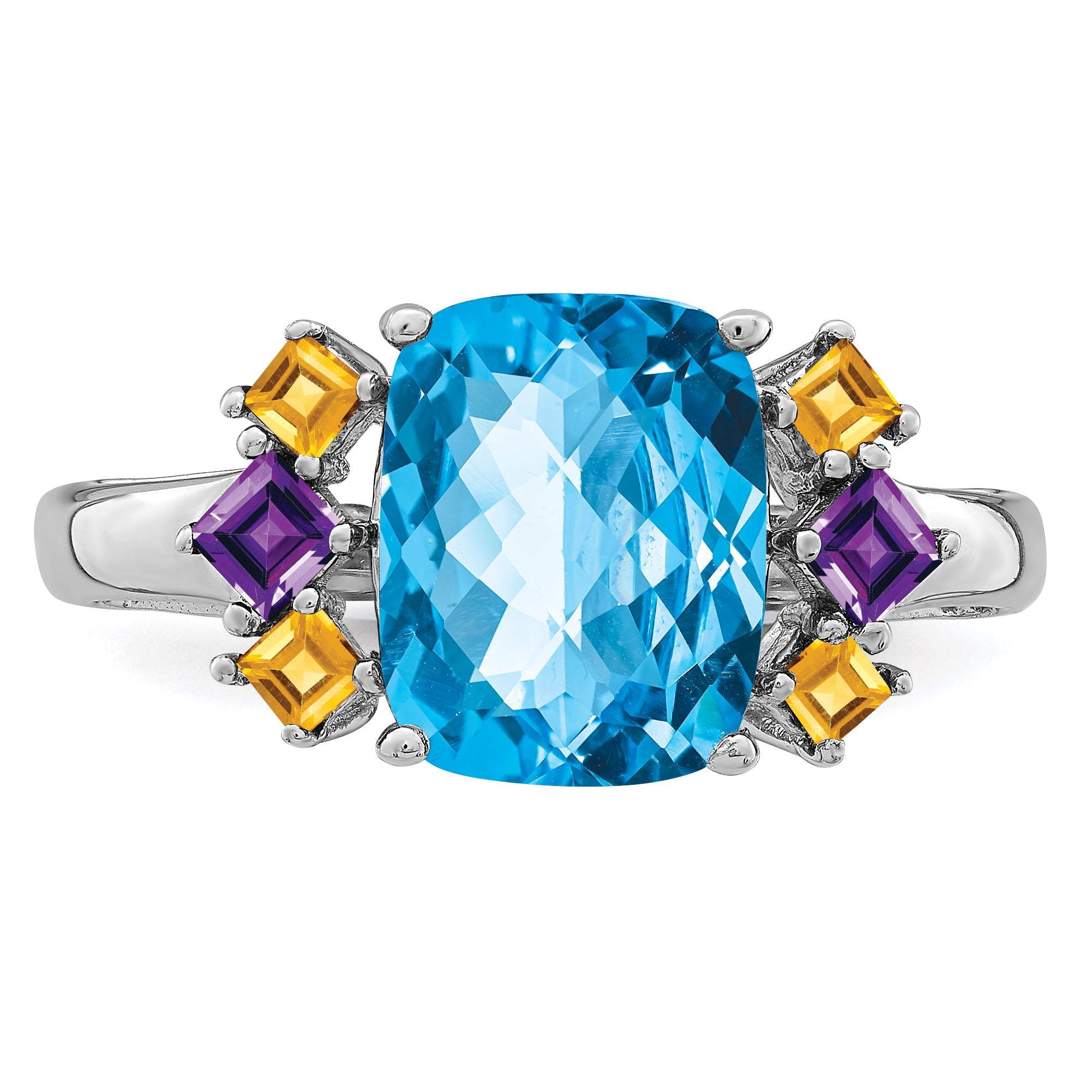 Sterlingsilber Rhodium Licht Schweizer Blau, Amethyst & Citrin Ring