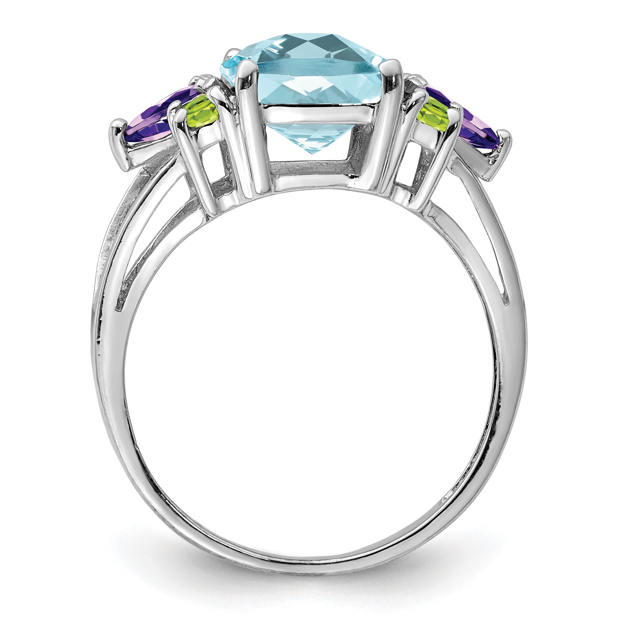 Sterlingsilber Rhodium Licht Schweizer Blautopas, Amethyst & Peridot Ring