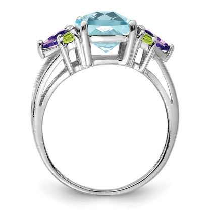 Sterlingsilber Rhodium Licht Schweizer Blautopas, Amethyst & Peridot Ring