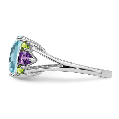 Sterlingsilber Rhodium Licht Schweizer Blautopas, Amethyst & Peridot Ring