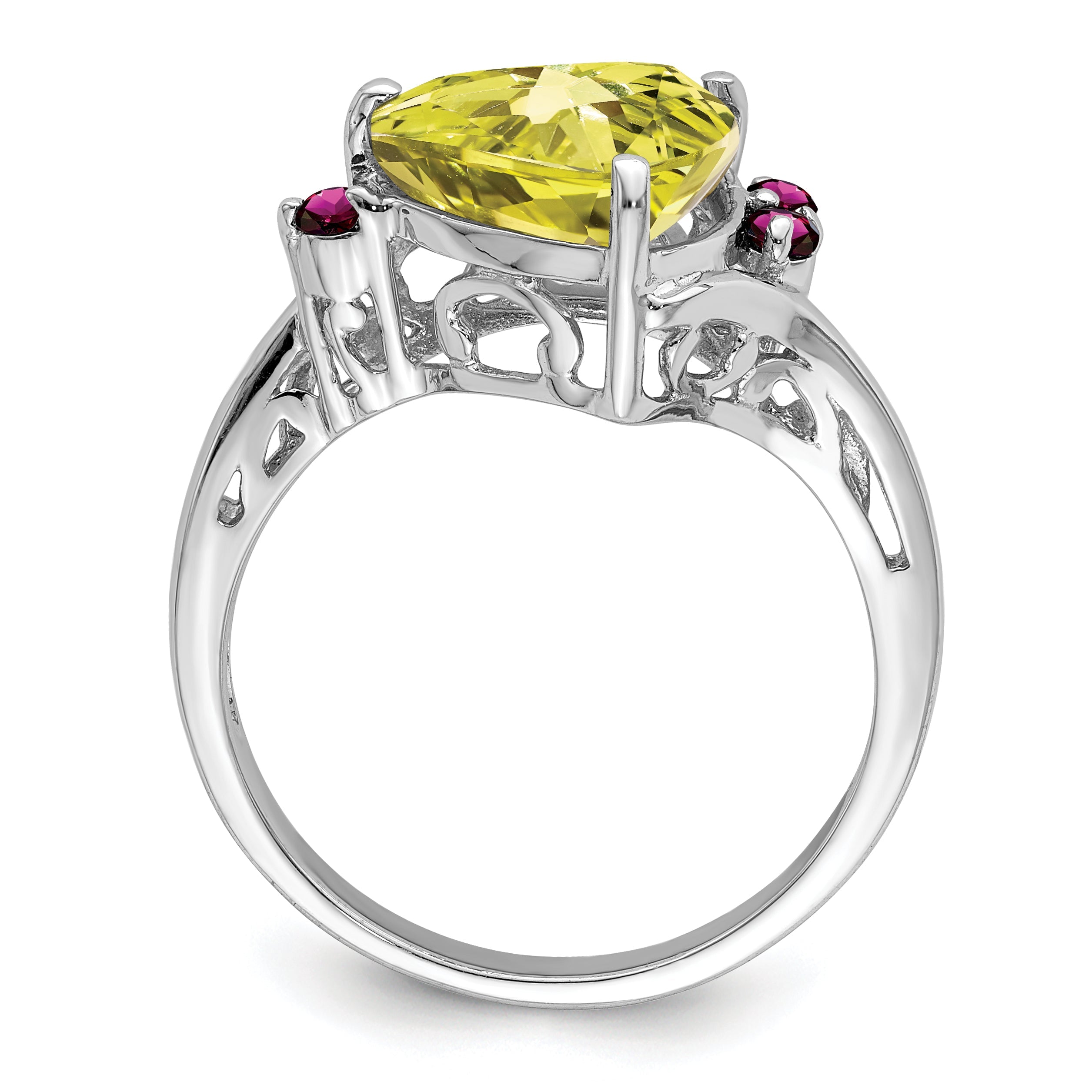 Sterlingsilber Rhodium Zitrone Quarz & Rhodolith Granat Ring