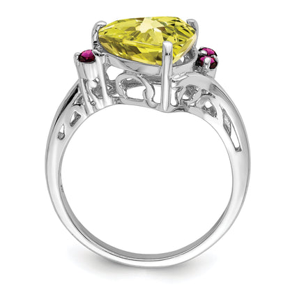 Sterlingsilber Rhodium Zitrone Quarz & Rhodolith Granat Ring