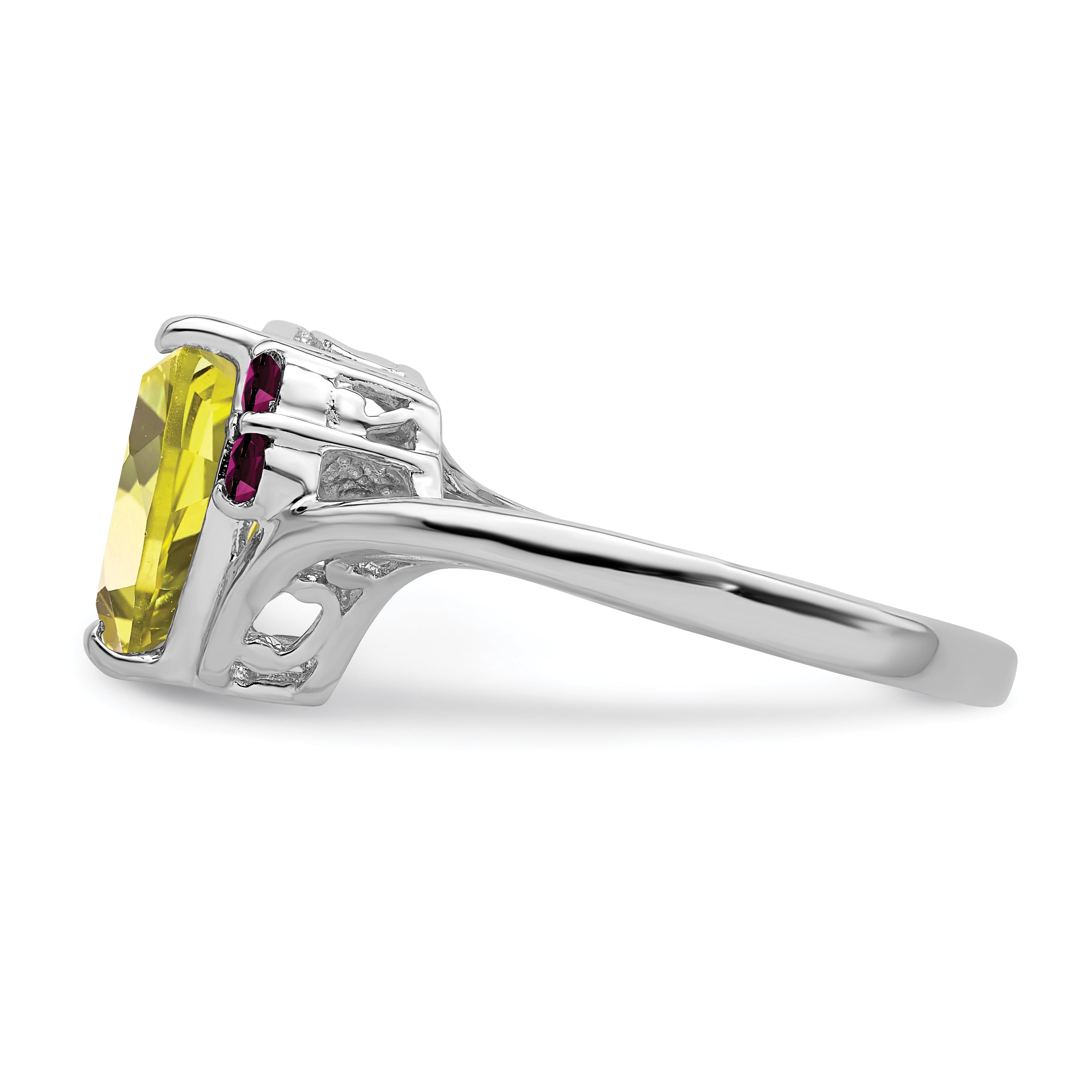 Sterlingsilber Rhodium Zitrone Quarz & Rhodolith Granat Ring