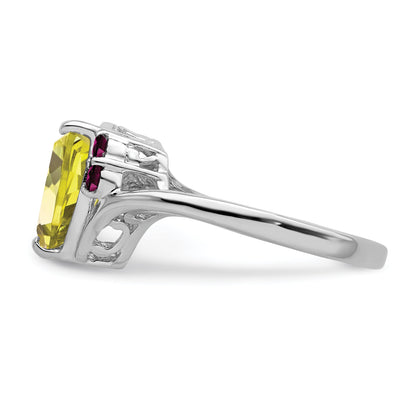 Sterlingsilber Rhodium Zitrone Quarz & Rhodolith Granat Ring