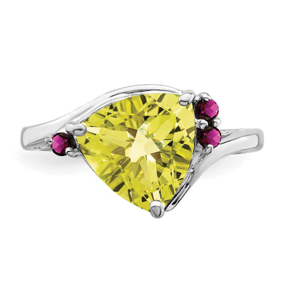 Sterlingsilber Rhodium Zitrone Quarz & Rhodolith Granat Ring