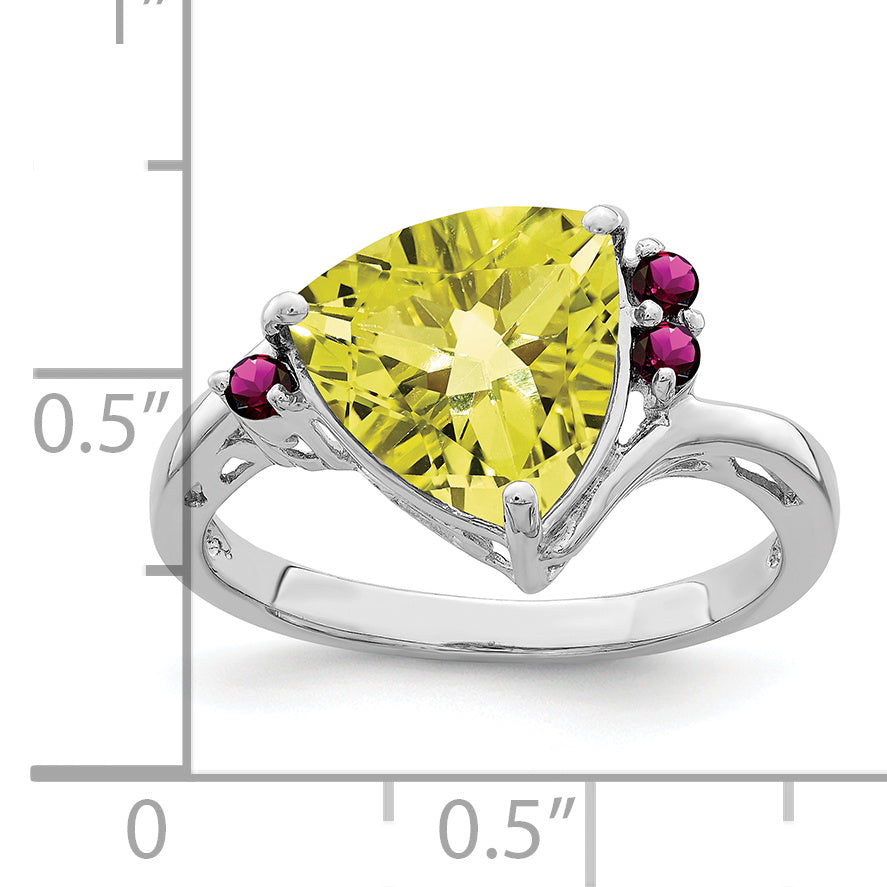 Sterlingsilber Rhodium Zitrone Quarz & Rhodolith Granat Ring