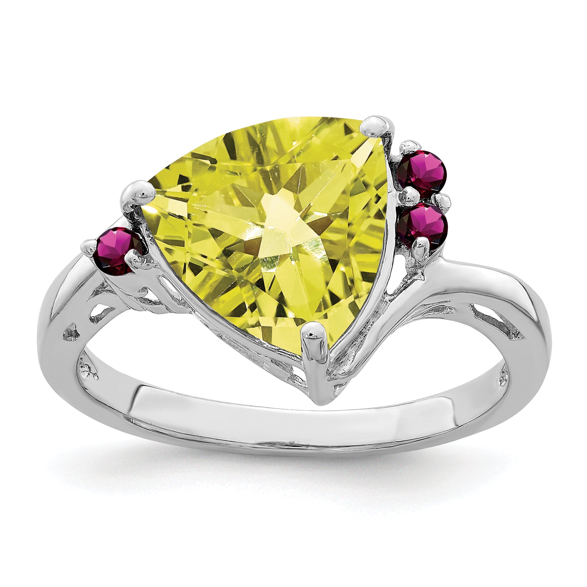 Sterlingsilber Rhodium Zitrone Quarz & Rhodolith Granat Ring