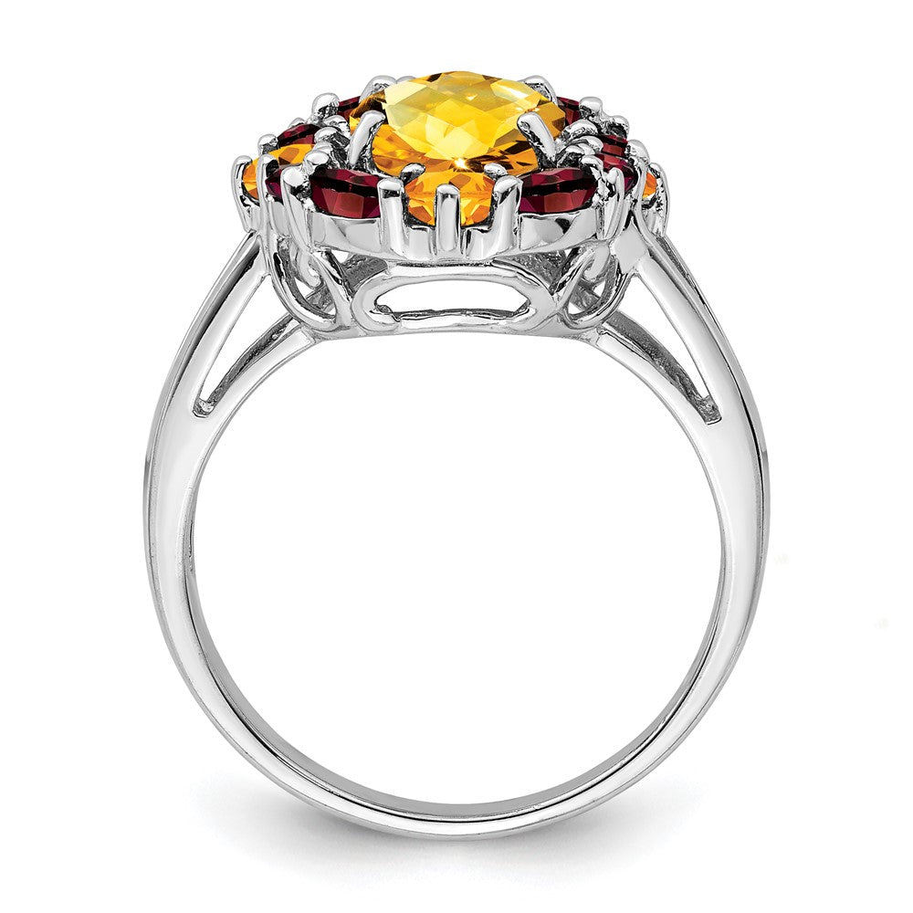 Sterlingsilber Rhodium Citrin & Granat Ring
