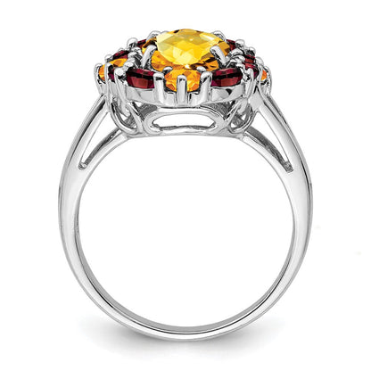 Sterlingsilber Rhodium Citrin & Granat Ring