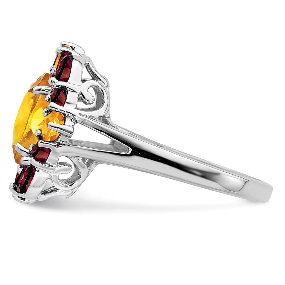 Sterlingsilber Rhodium Citrin & Granat Ring