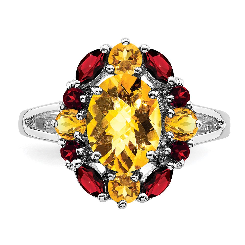 Sterlingsilber Rhodium Citrin & Granat Ring