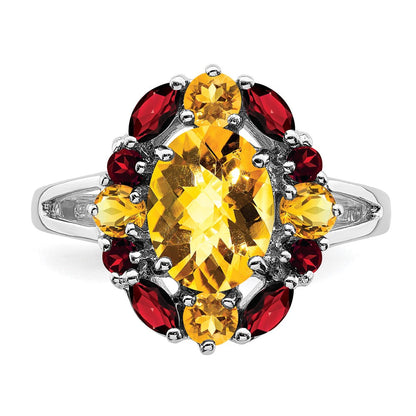 Sterlingsilber Rhodium Citrin & Granat Ring