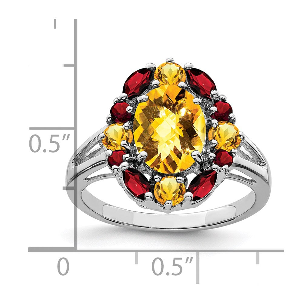 Sterlingsilber Rhodium Citrin & Granat Ring