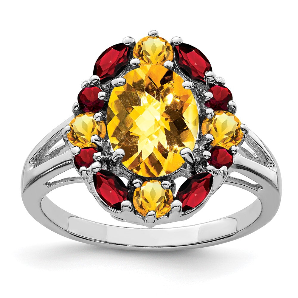 Sterlingsilber Rhodium Citrin & Granat Ring