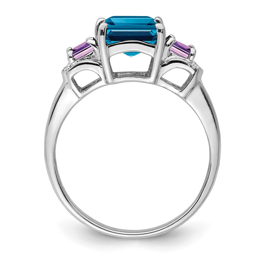 Sterlingsilber Rhodium London Blautopas, Amethyst & Diamant Ring