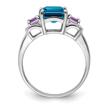 Sterlingsilber Rhodium London Blautopas, Amethyst & Diamant Ring