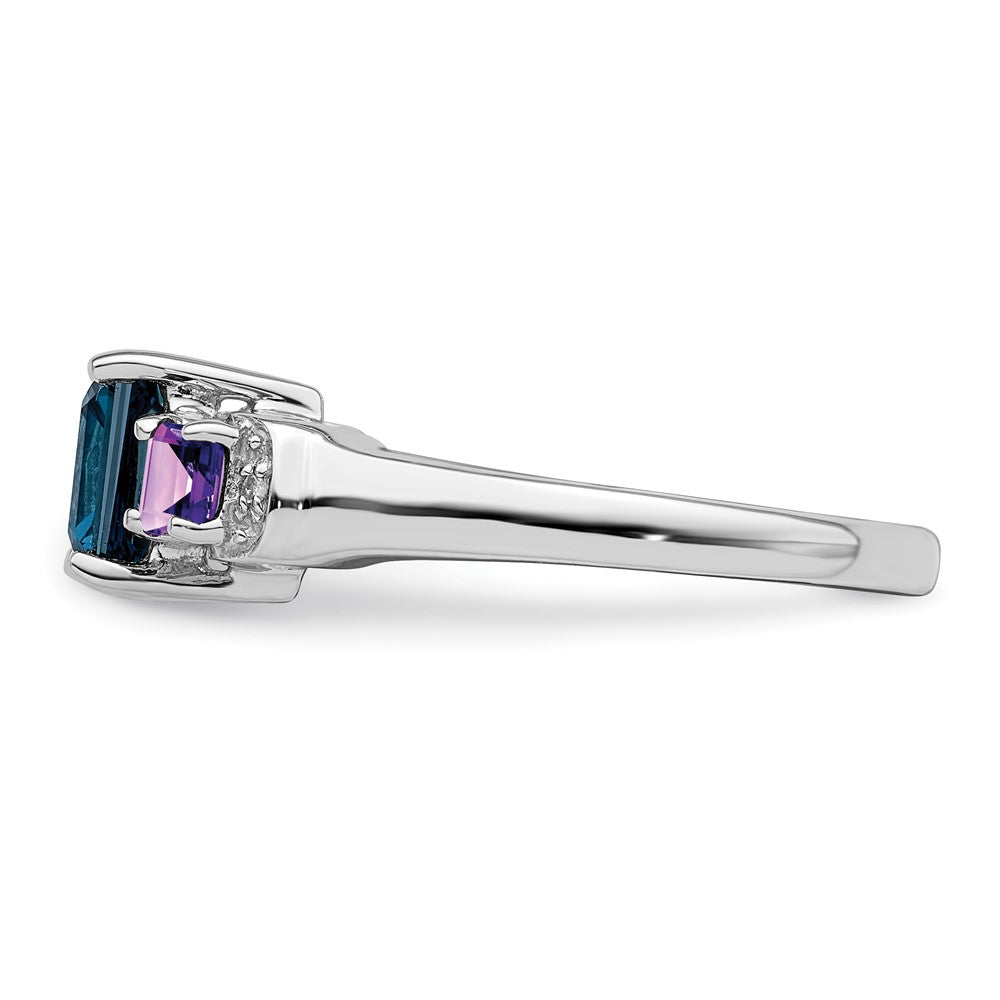 Sterlingsilber Rhodium London Blautopas, Amethyst & Diamant Ring