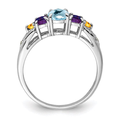Sterlingsilber Rhodium Lght Sw Blautopas, Amthyst, Citrin & Diamant Ring