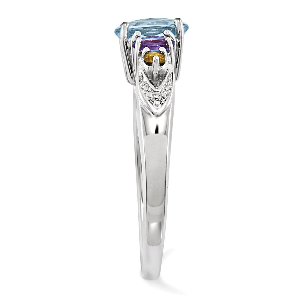 Sterlingsilber Rhodium Lght Sw Blautopas, Amthyst, Citrin & Diamant Ring