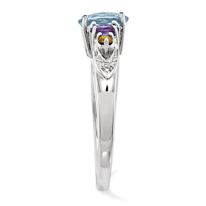 Sterlingsilber Rhodium Lght Sw Blautopas, Amthyst, Citrin & Diamant Ring