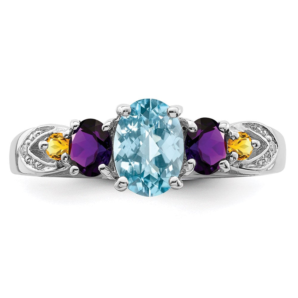 Sterlingsilber Rhodium Lght Sw Blautopas, Amthyst, Citrin & Diamant Ring