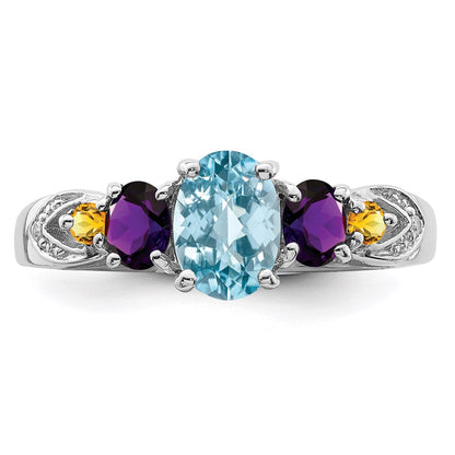 Sterlingsilber Rhodium Lght Sw Blautopas, Amthyst, Citrin & Diamant Ring