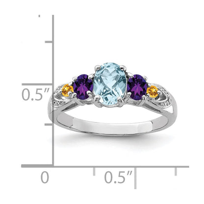 Sterlingsilber Rhodium Lght Sw Blautopas, Amthyst, Citrin & Diamant Ring