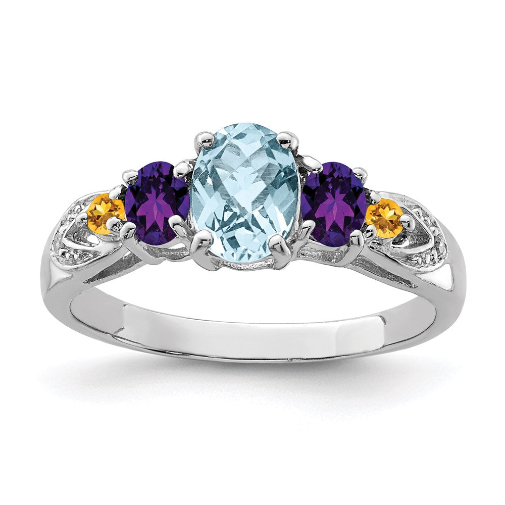 Sterlingsilber Rhodium Lght Sw Blautopas, Amthyst, Citrin & Diamant Ring
