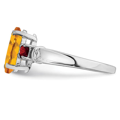 Sterlingsilber Rhodium Citrin & Granat Ring