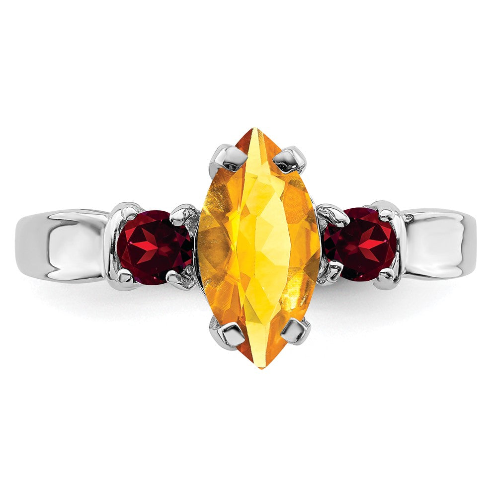 Sterlingsilber Rhodium Citrin & Granat Ring