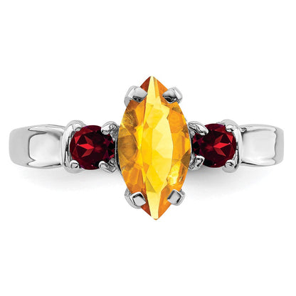 Sterlingsilber Rhodium Citrin & Granat Ring