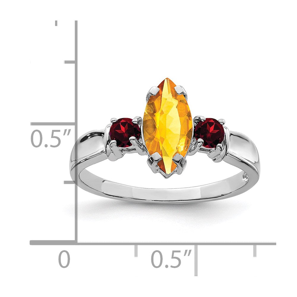 Sterlingsilber Rhodium Citrin & Granat Ring