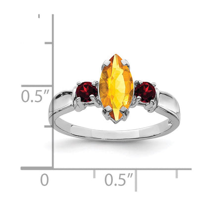 Sterlingsilber Rhodium Citrin & Granat Ring