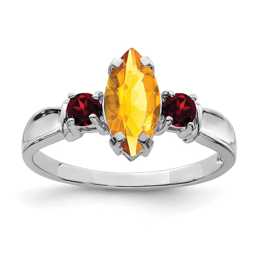 Sterlingsilber Rhodium Citrin & Granat Ring