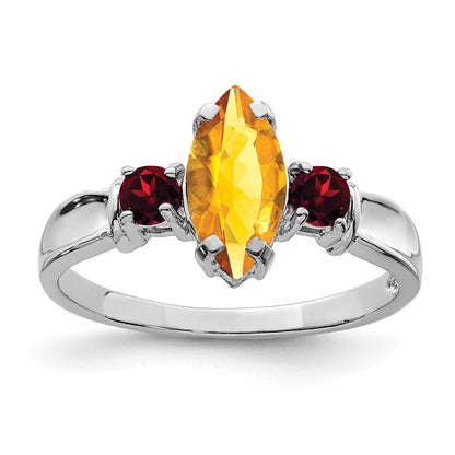 Sterlingsilber Rhodium Citrin & Granat Ring
