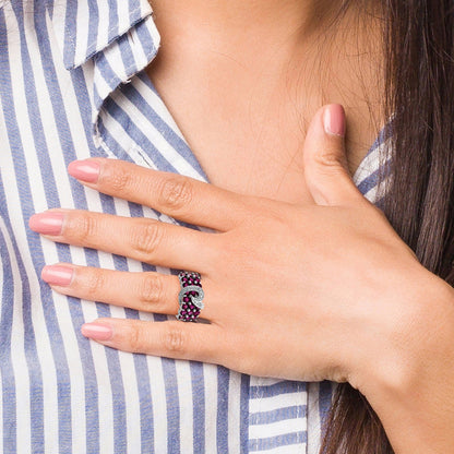 Sterlingsilber Rhodiniert Rhodolith Granat & Diamant Ring
