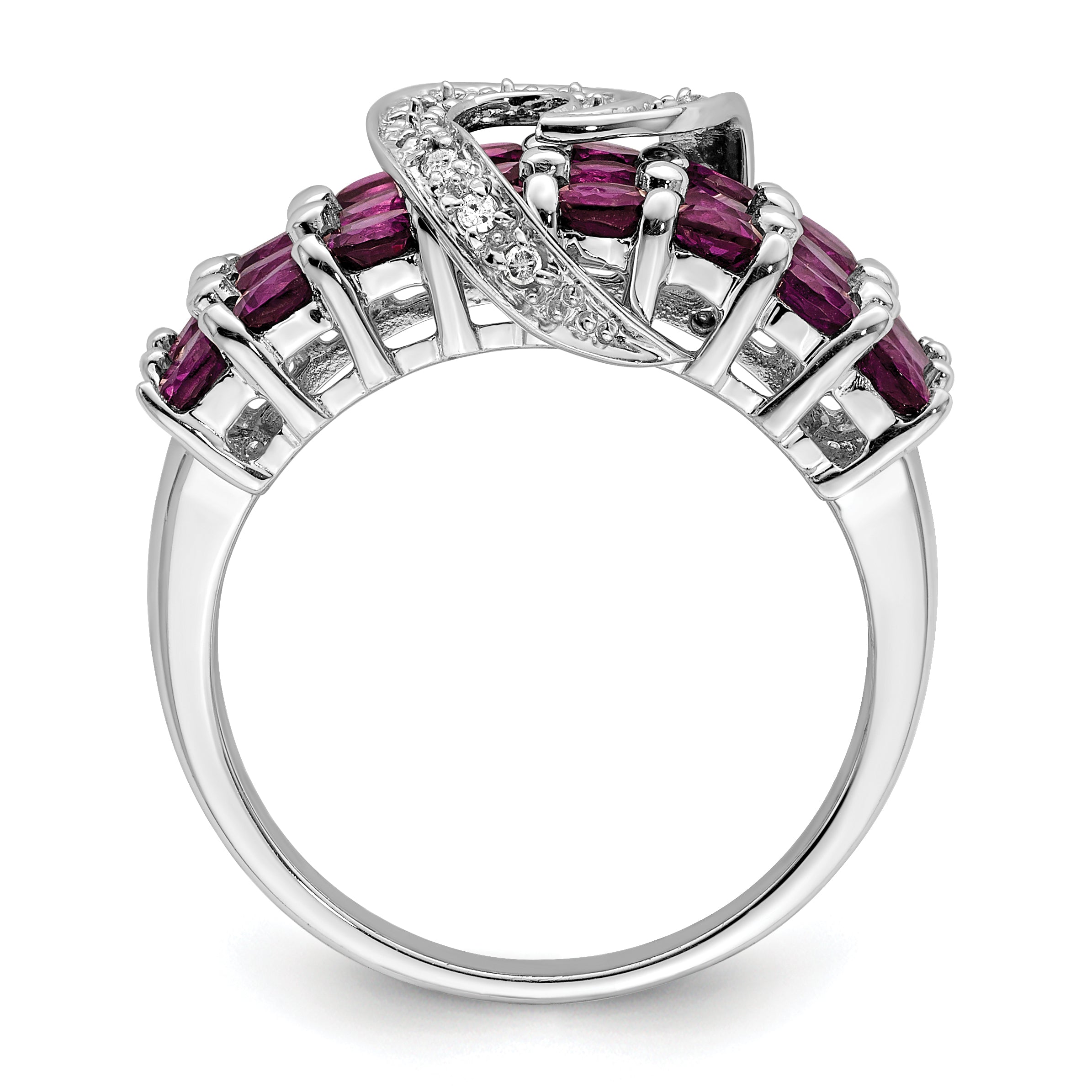 Sterlingsilber Rhodiniert Rhodolith Granat & Diamant Ring
