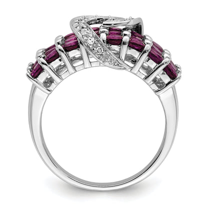Sterlingsilber Rhodiniert Rhodolith Granat & Diamant Ring
