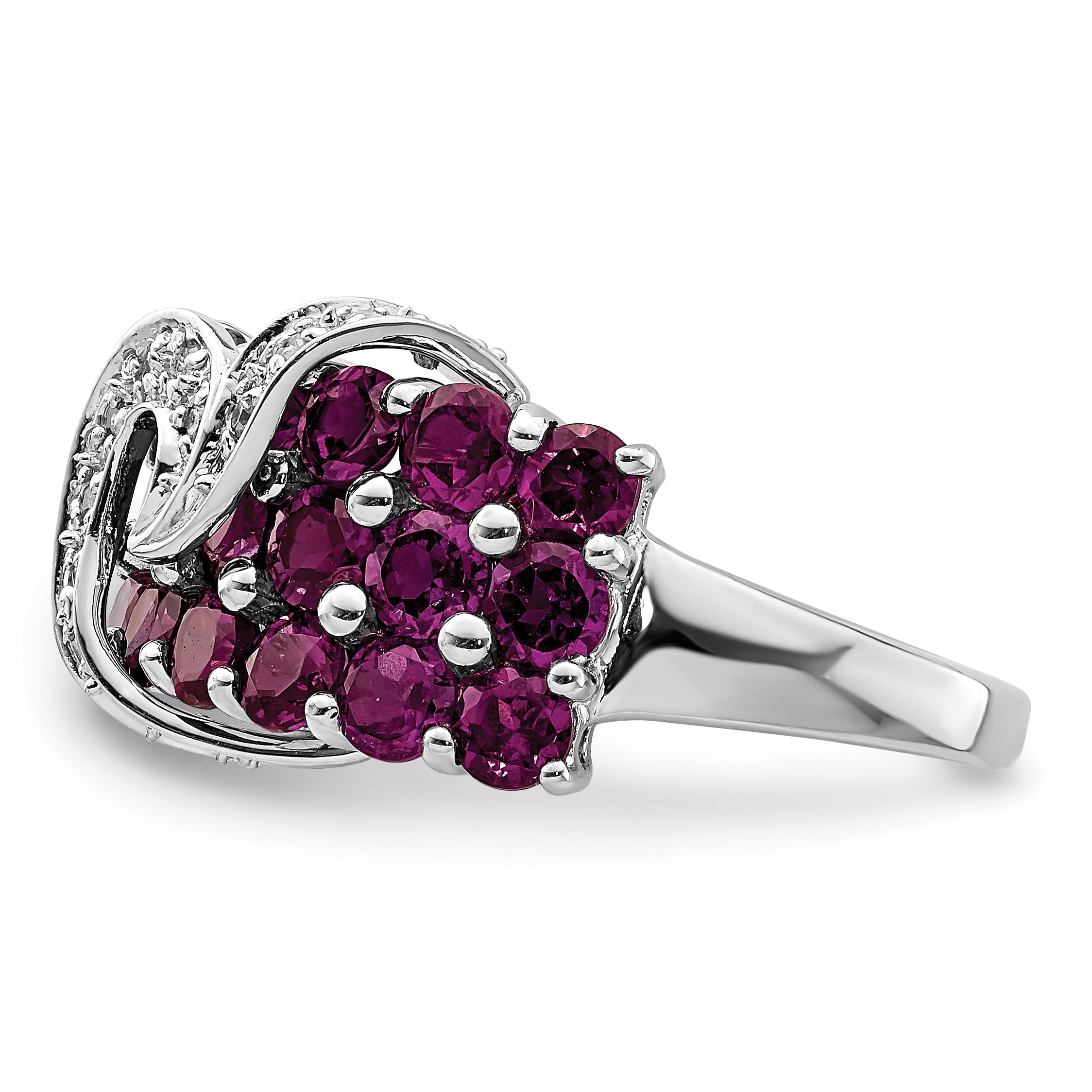 Sterlingsilber Rhodiniert Rhodolith Granat & Diamant Ring