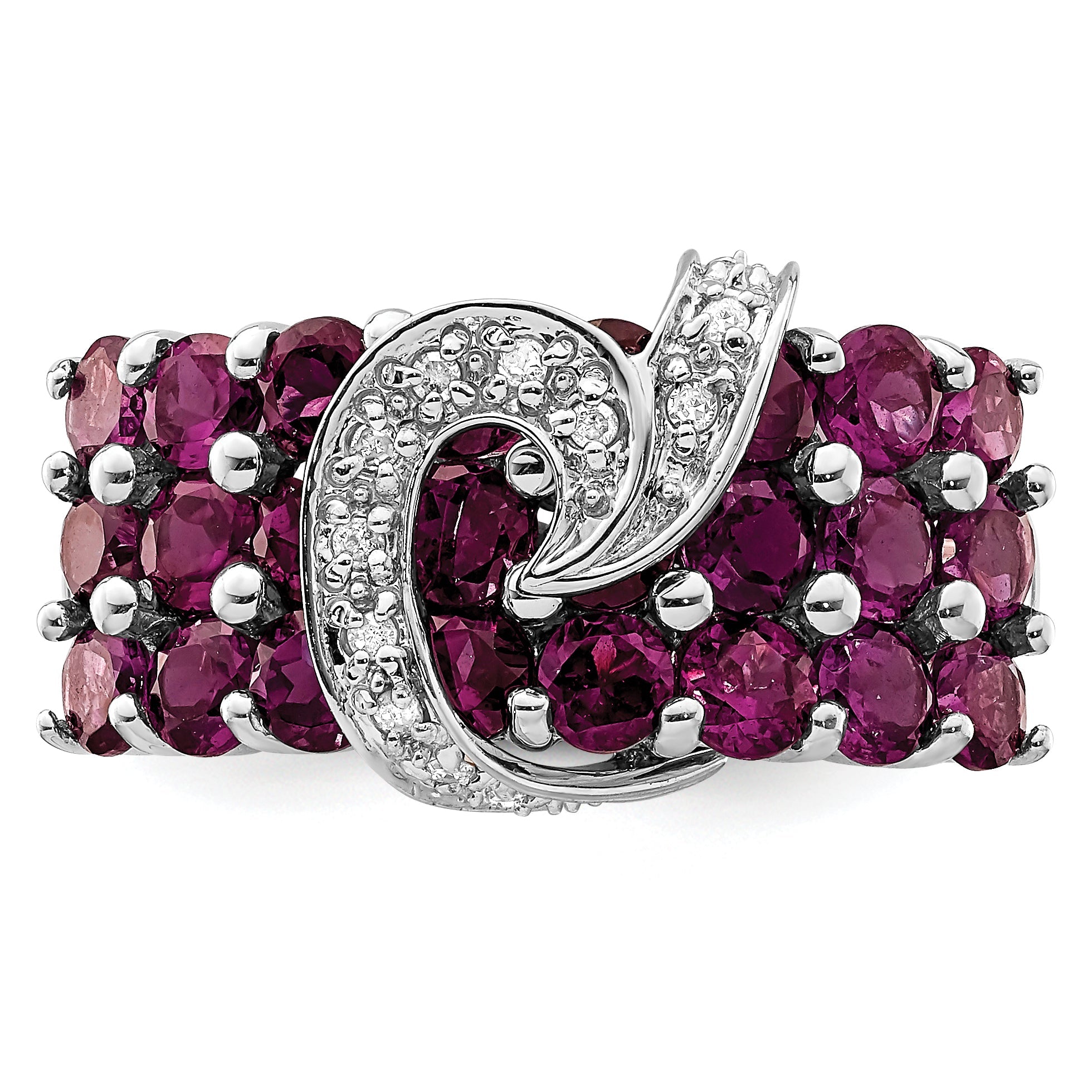 Sterlingsilber Rhodiniert Rhodolith Granat & Diamant Ring
