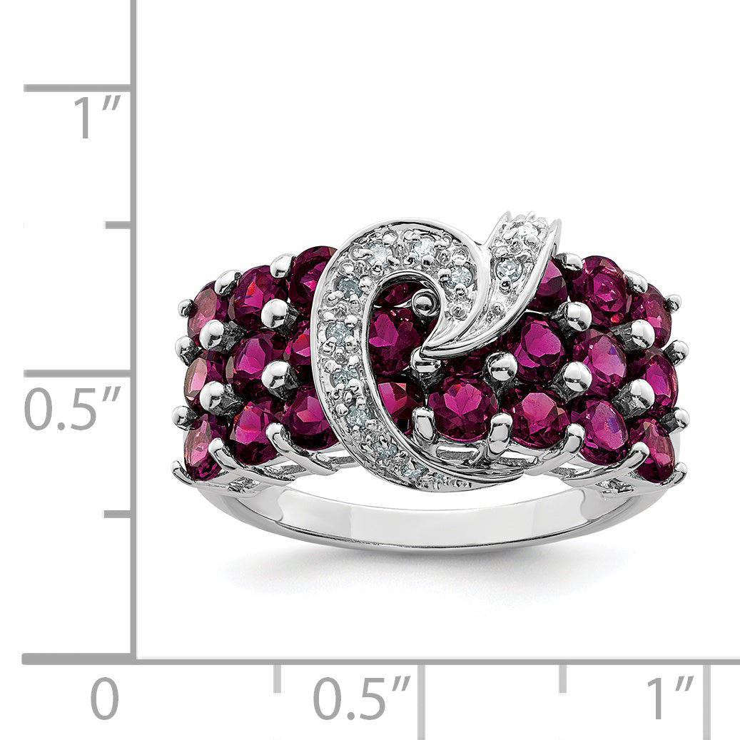 Sterlingsilber Rhodiniert Rhodolith Granat & Diamant Ring
