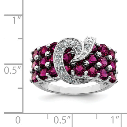 Sterlingsilber Rhodiniert Rhodolith Granat & Diamant Ring