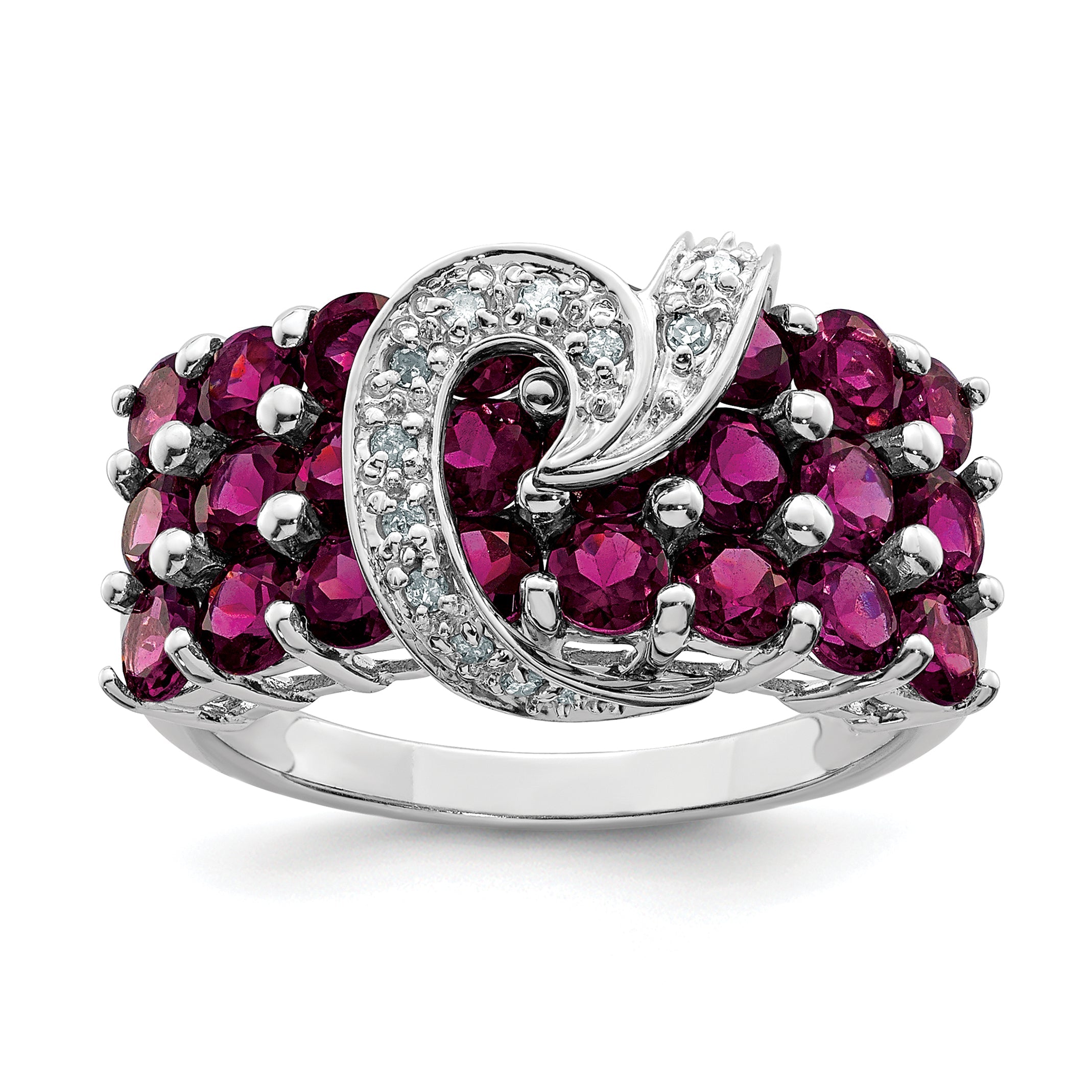 Sterlingsilber Rhodiniert Rhodolith Granat & Diamant Ring