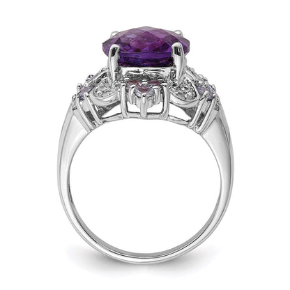 Sterlingsilber Rhodiniert Amethyst, Tansanit & Diamant Ring (size 5 Nur)