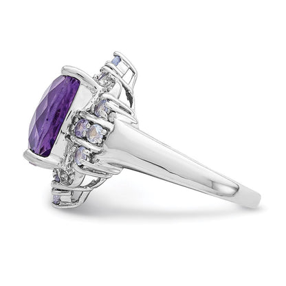 Sterlingsilber Rhodiniert Amethyst, Tansanit & Diamant Ring (size 5 Nur)