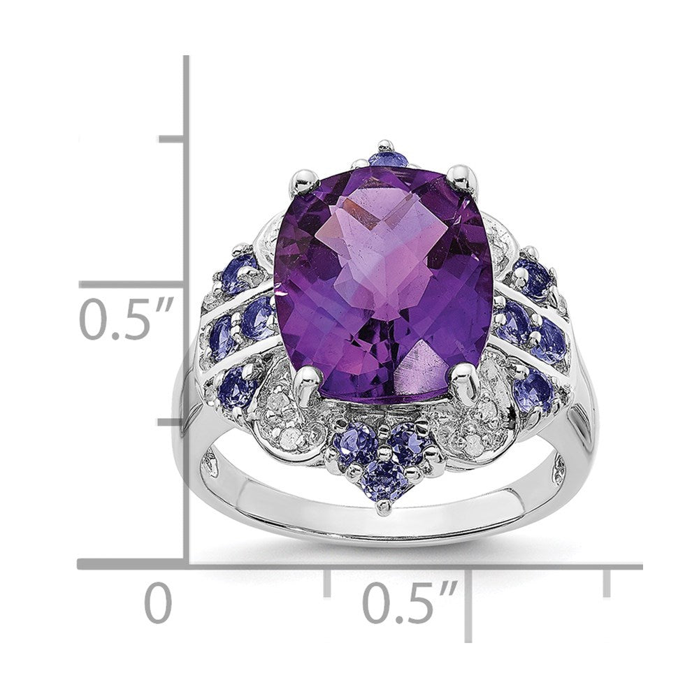 Sterlingsilber Rhodiniert Amethyst, Tansanit & Diamant Ring (size 5 Nur)