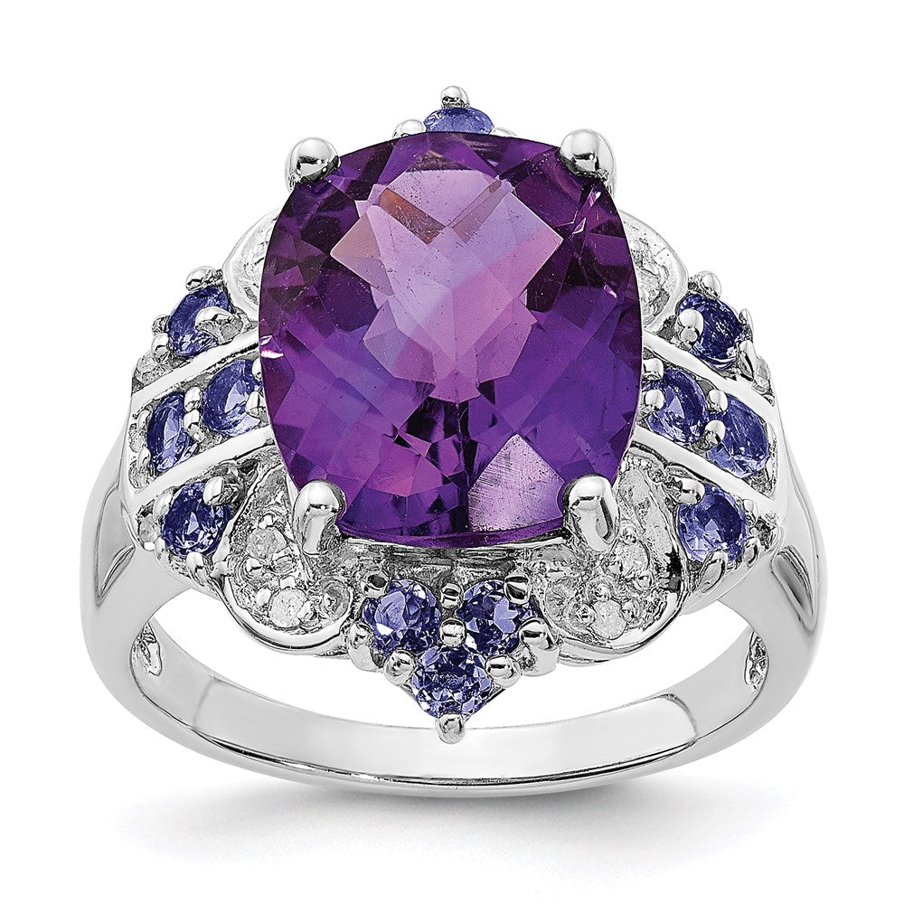 Sterlingsilber Rhodiniert Amethyst, Tansanit & Diamant Ring (size 5 Nur)