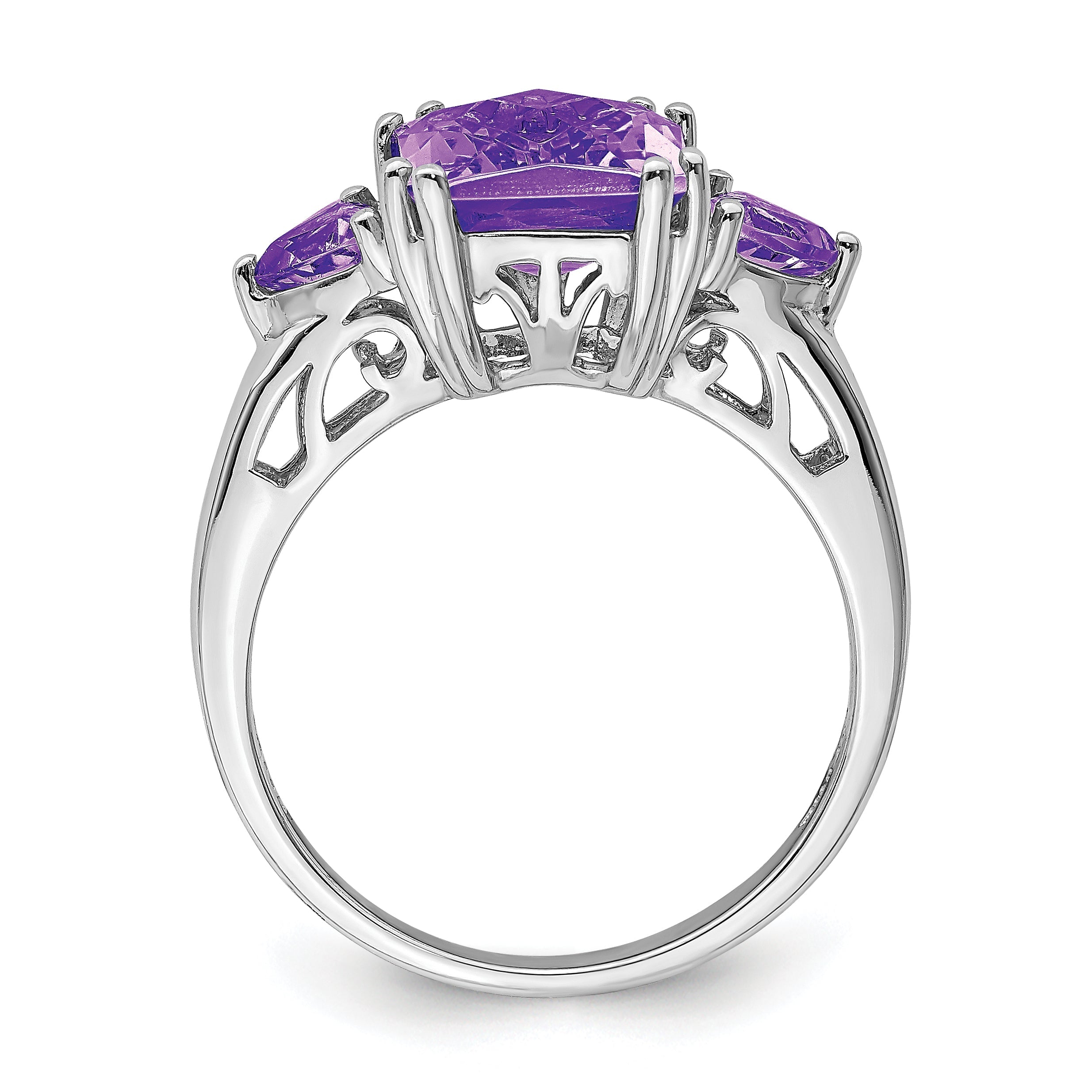 Sterlingsilber Rhodiniert Karo Schliff Amethyst Ring